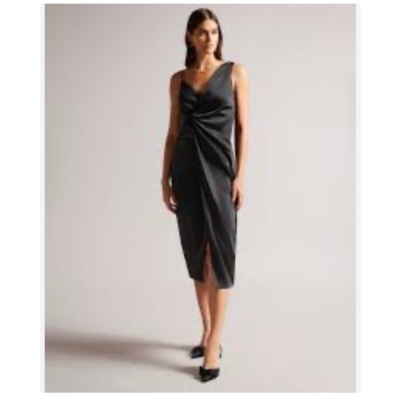 NWOT TED BAKER ODELLIA  ASYMMETRICAL WAIST DETAIlL SLIP DREES SZ 12 US TED SZ 5 - Picture 3 of 10